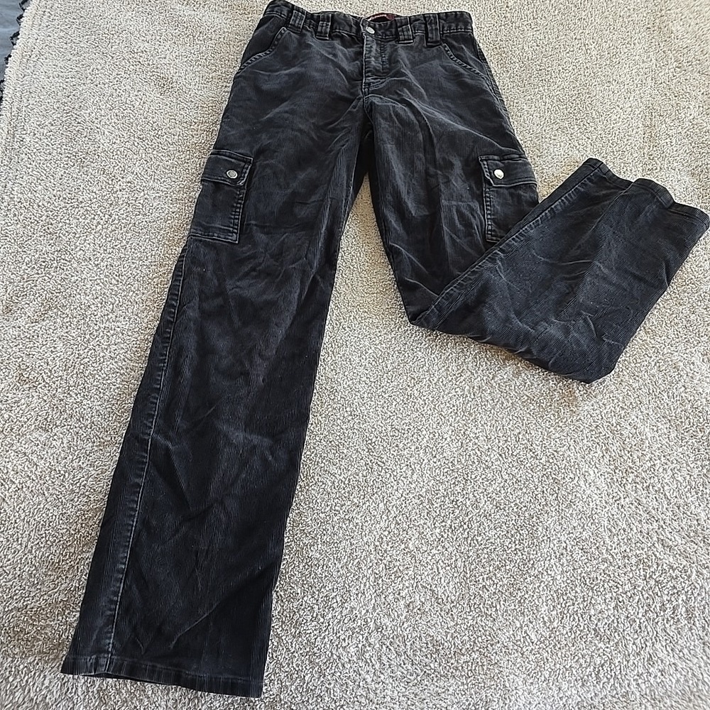 Vintage Lee Riveted‎ Corduroy Cargo Pants Women's Size 10M Black Y2K Vibes